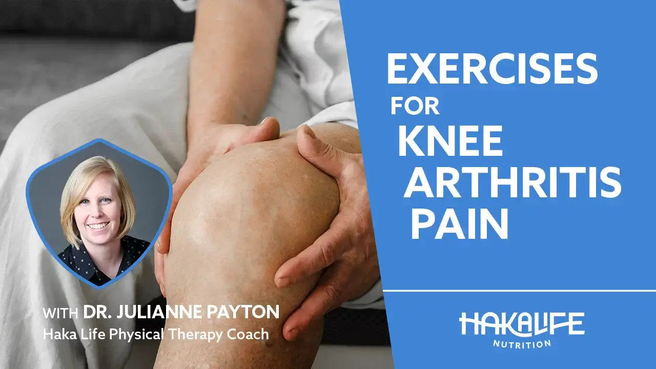 A person is holding their right knee in pain, accompanied by the text