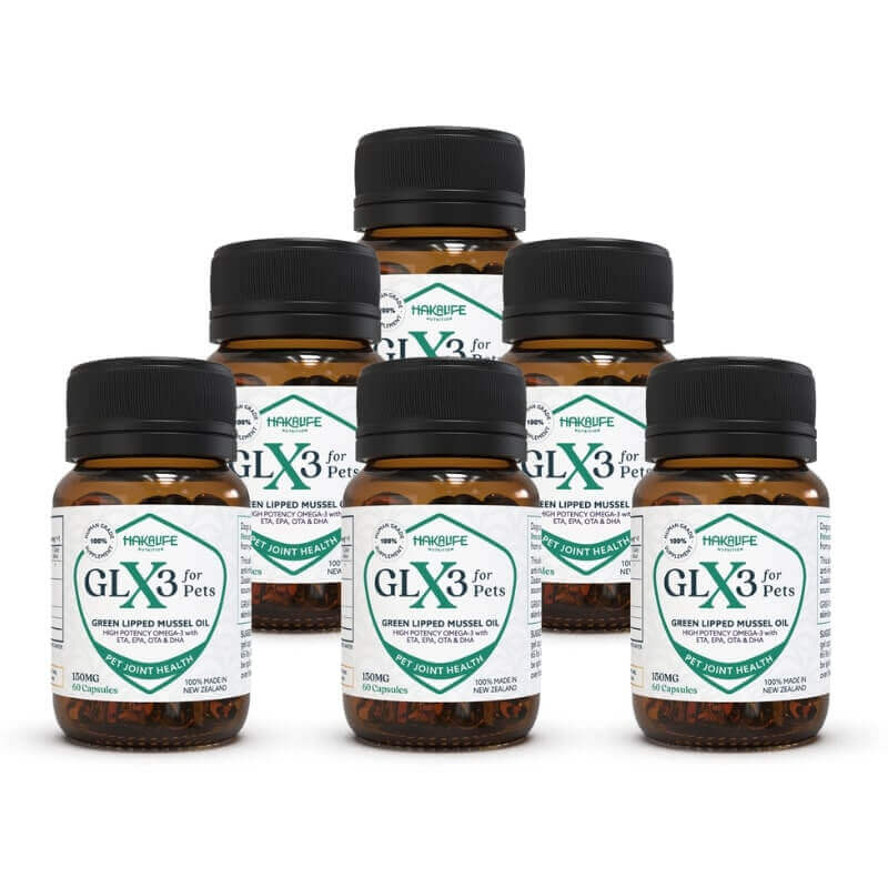 GLX3 Mussel Oil For Dogs - Pet Safe Hip & Joint Support* bottles with Green Lipped Mussel Oil for pets.