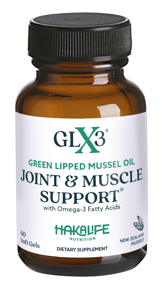 GLX3 Extra Strength Joint & Muscle Support (1 Month Supply) bottle with Green Lipped Mussel Oil product details