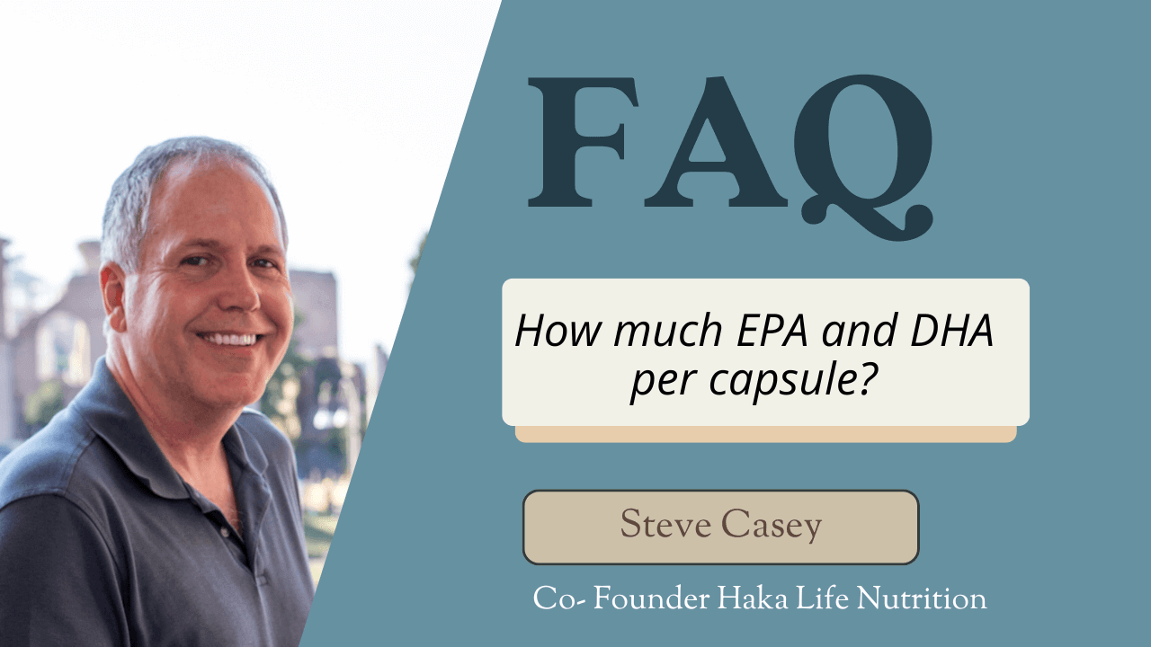 FAQ image featuring Steve Casey with the question: How much EPA and DHA per capsule?