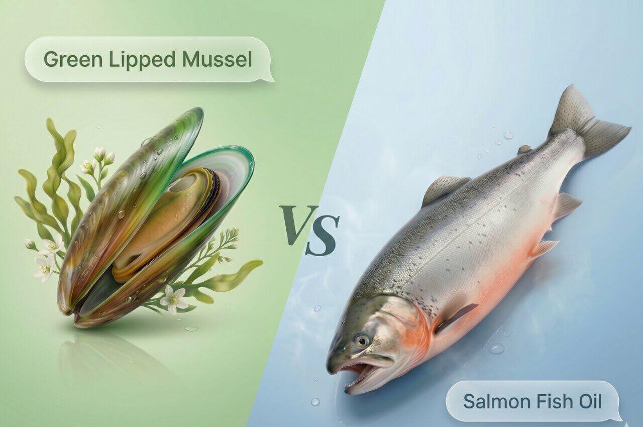 Arthritis and Joint Pain Green Lipped Mussel vs Salmon Fish Oil: green-lipped mussel oil benefits for arthritis comparison image.