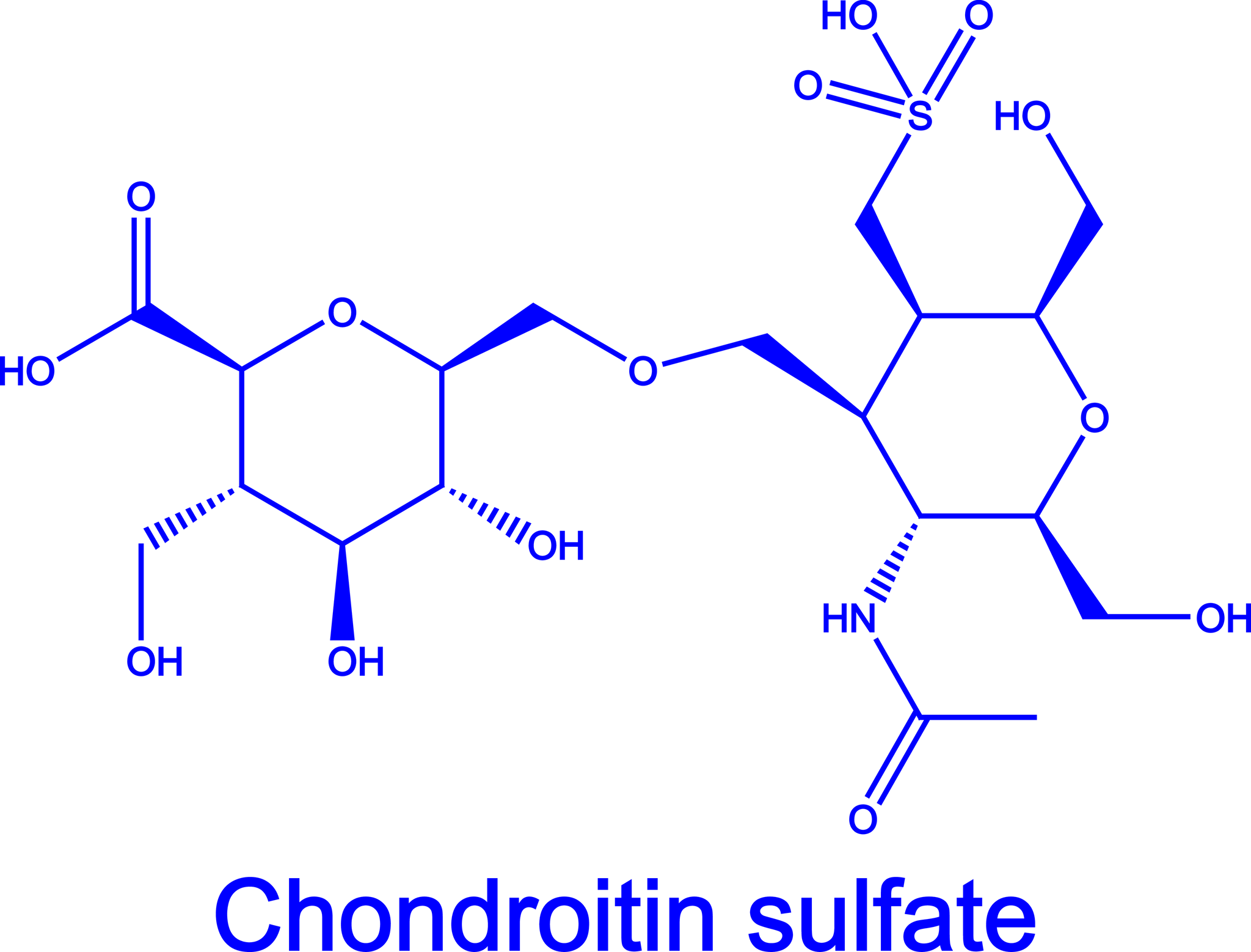 A structural diagram of chondroitin sulfate, showcasing its molecular composition with various functional groups including hydroxyl