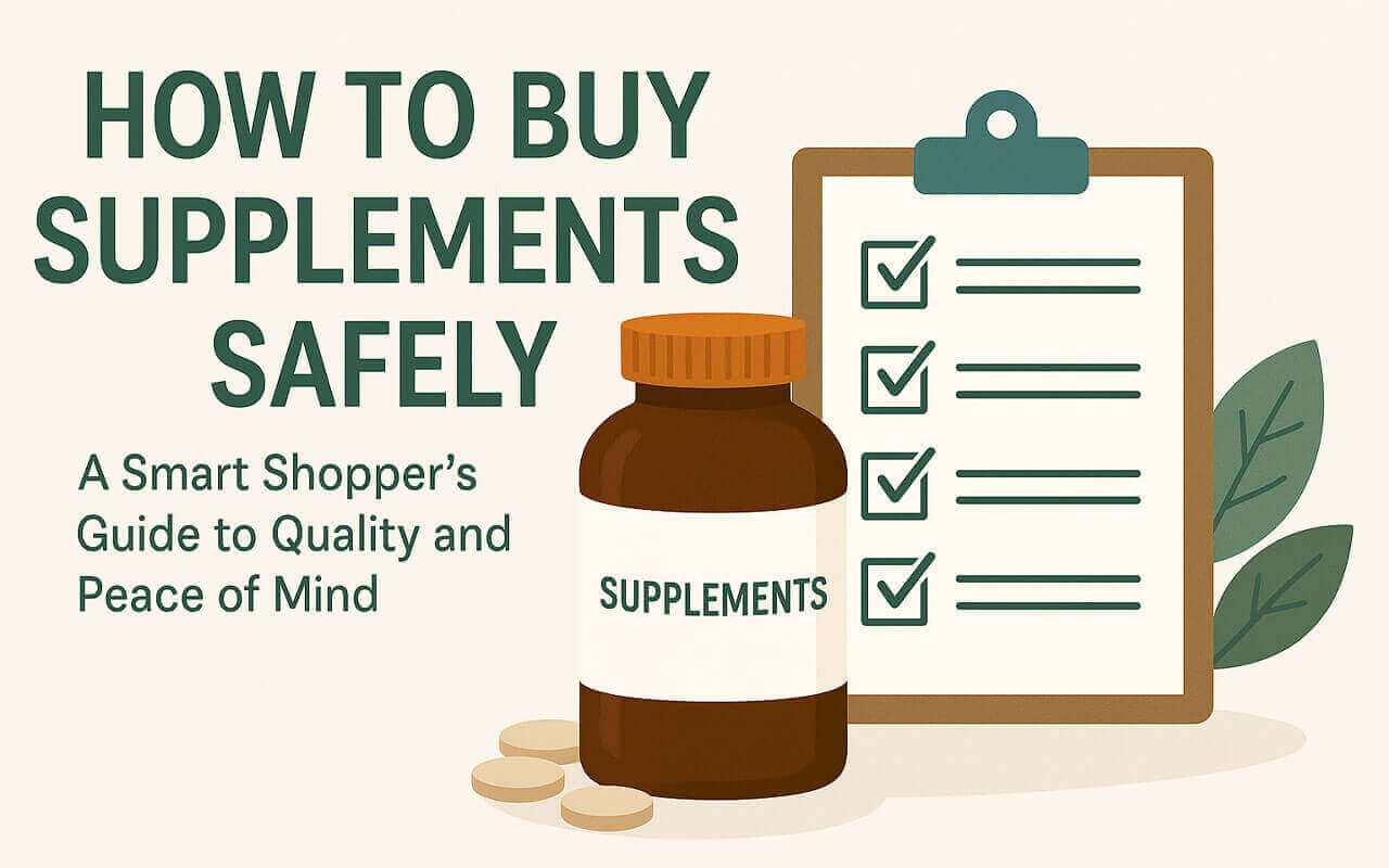 How to Buy Supplements Safely: A Smart Shopper's Guide to Quality and Peace of Mind with a supplement bottle and checklist.