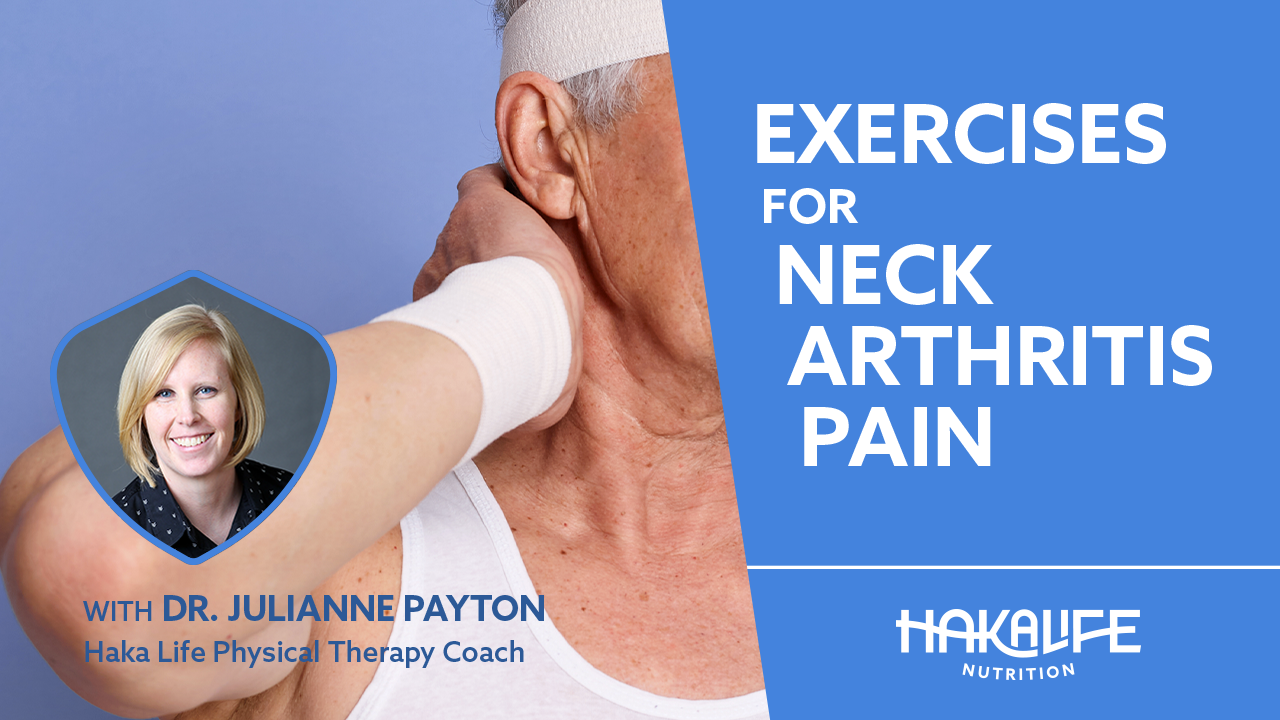 An older person, partially obscured, holds the back of their neck in apparent discomfort.